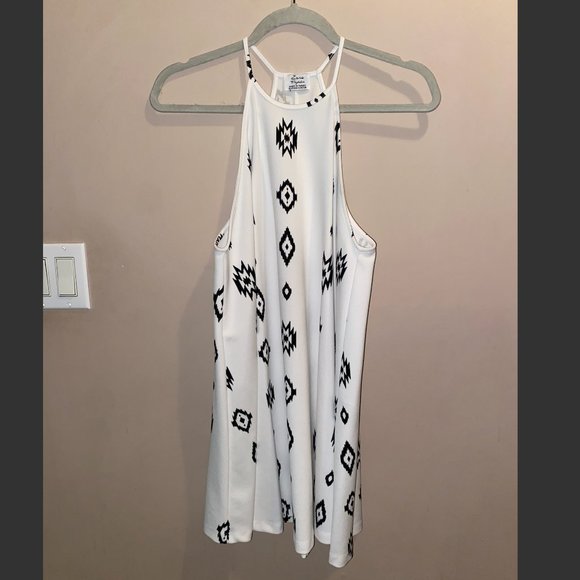 ZARA White Black Aztec Print High Neck Halter A-line Dress Medium - Picture 4 of 4